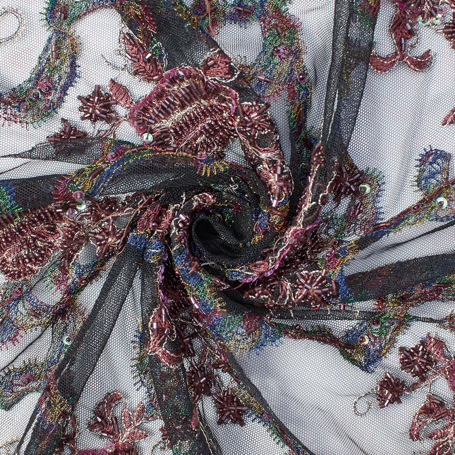 Native Brown Beaded Bridal Embroidery Sequins Lace on Tulle - Image 3