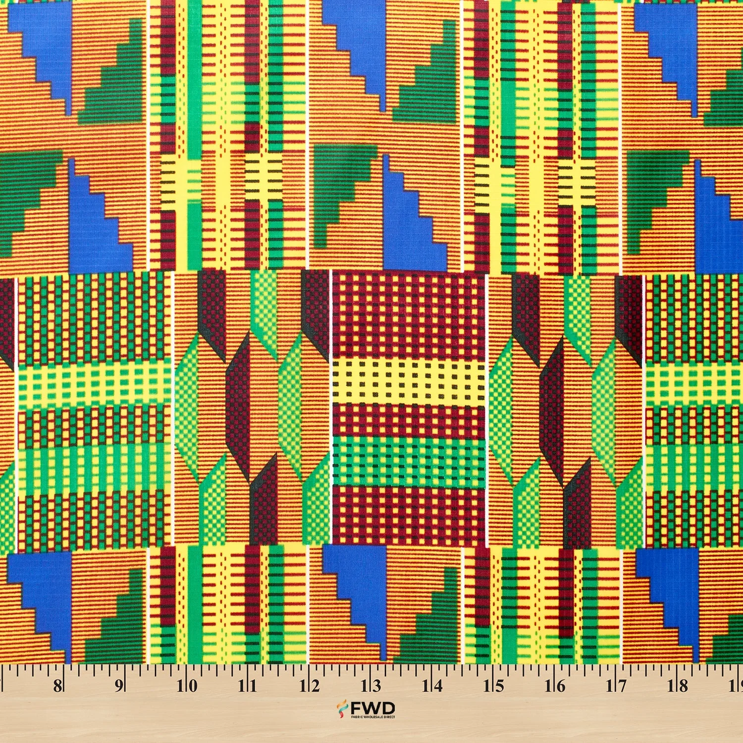 Ottertex® Waterproof 70D (1.9oz) DWR and PU Coated Nylon Ripstop - Kente Print - Image 4