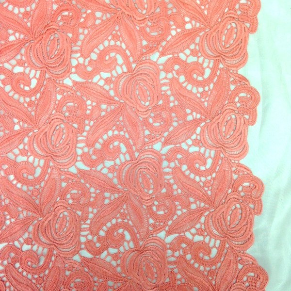 Coral Peach Rose Guipure French Venice Lace - Image 3