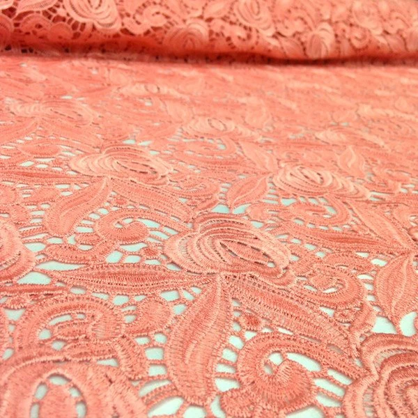 Coral Peach Rose Guipure French Venice Lace - Image 4