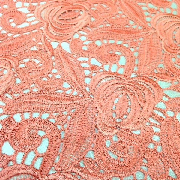 Coral Peach Rose Guipure French Venice Lace - Image 5